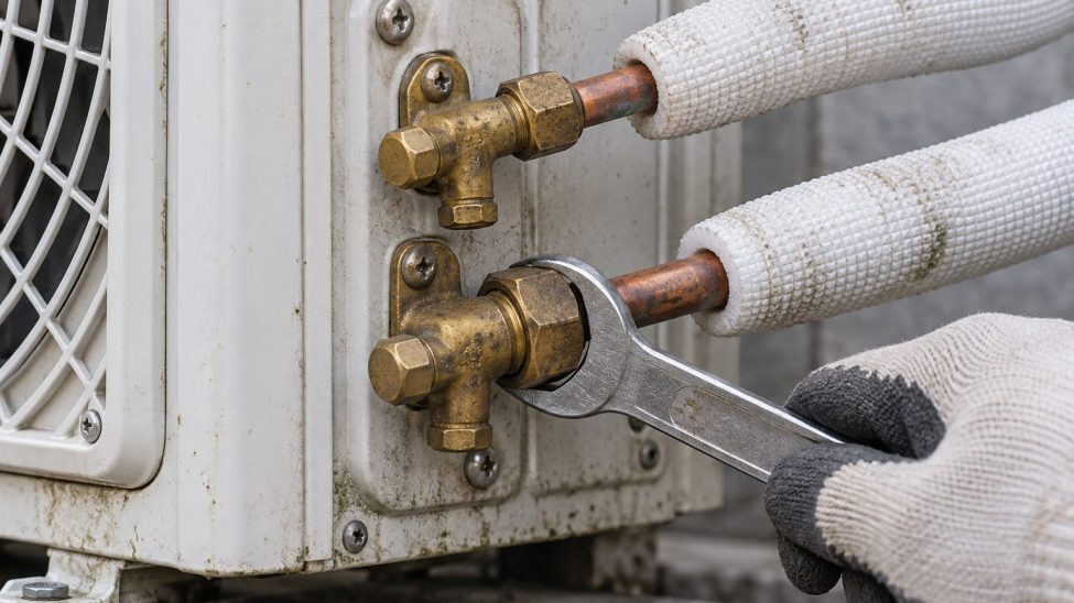 Válvulas de servicio de una unidad exterior con gas R32